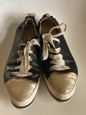 RON WHITE SOFT LEATHER RIBBON LACED SNEAKERS